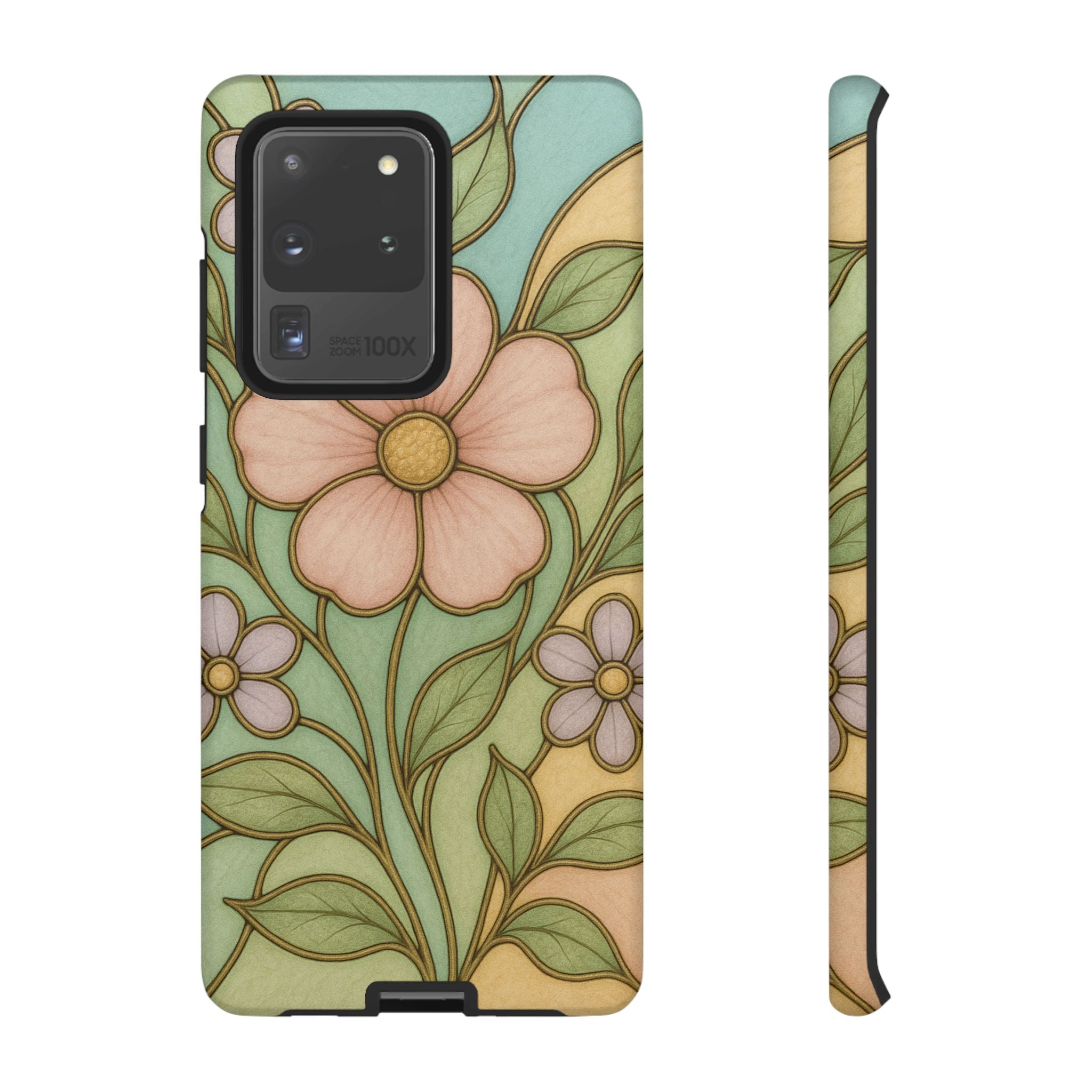 Pastel Pink, Yellow Stain Glass Illusion Floral Phone Case  Romantic Cottagecore Aesthetic, Soft Botanical Design, Protective Gift for Her, Fits iPhone & Samsung Models