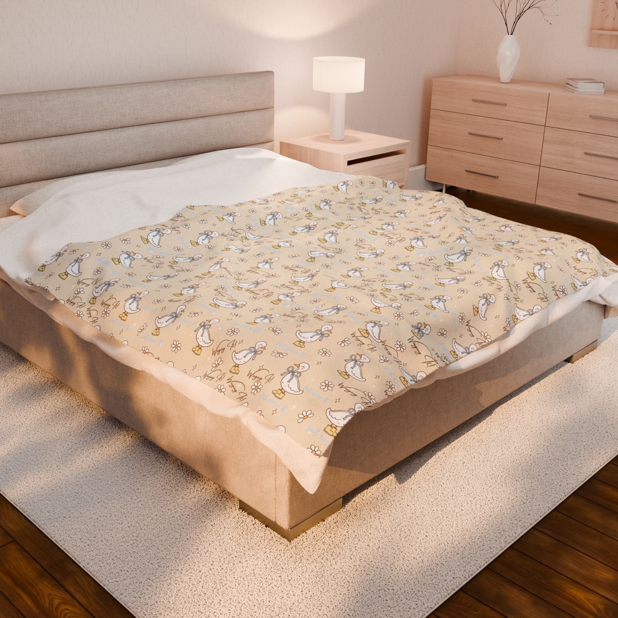 Velveteen Plush Blanket, Silly Goose Design, Funny Animal Print Throw, Cozy Bedding, Cute Kids Bedroom Decor, Comfy Sofa Couch