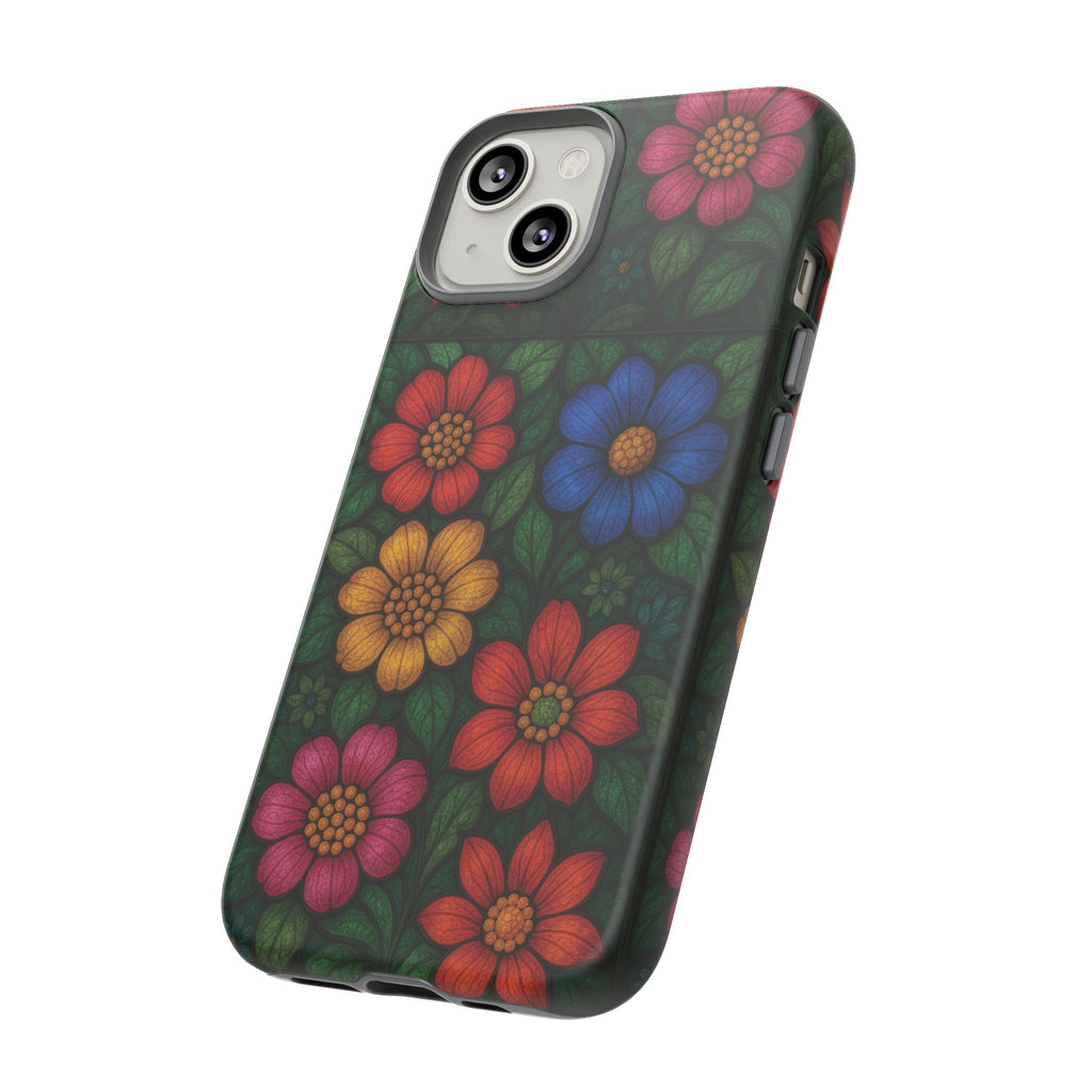 Coque de téléphone effet vitrail floral lumineux Art abstrait coloré, Étui de protection esthétique pour iPhone, Samsung et Google, Idée cadeau unique pour maman