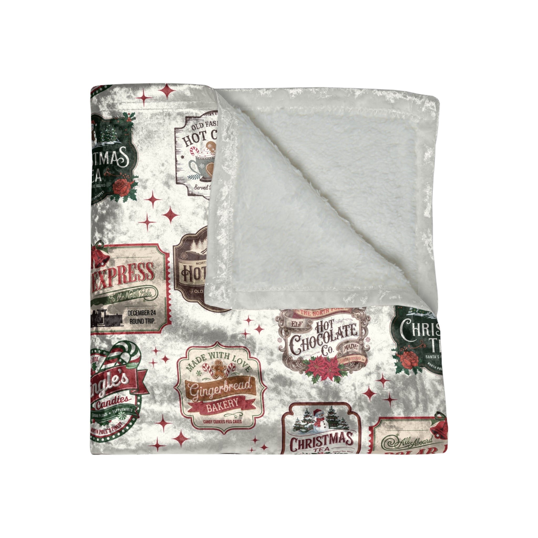 Couverture en velours écrasé « Timbres de Noël vintage » 50x60 pouces, jeté doux en peluche, décor douillet pour les fêtes, parfait pour se prélasser et pour la chaleur hivernale, d'inspiration rétro et festive, parfait pour les canapés