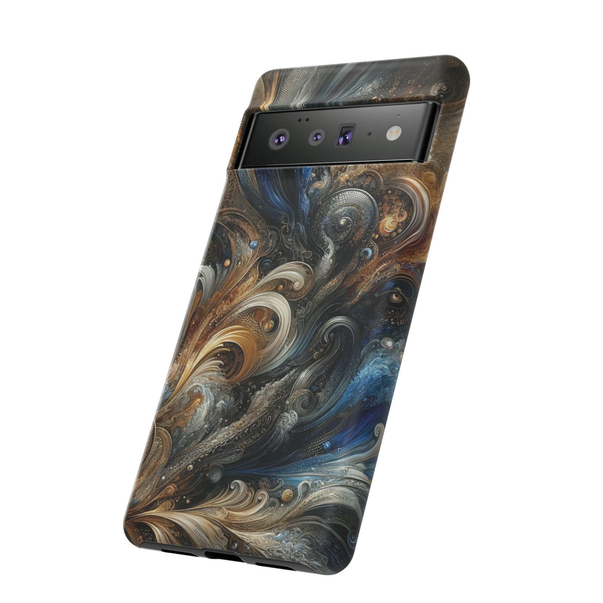 Gold and Navy Art Design Luxury Phone Tough Case Floral Elegant Durable Stylish for Modern Devices iPhone 15, Samsung iPhone Samsung Accessory Gift for Her.