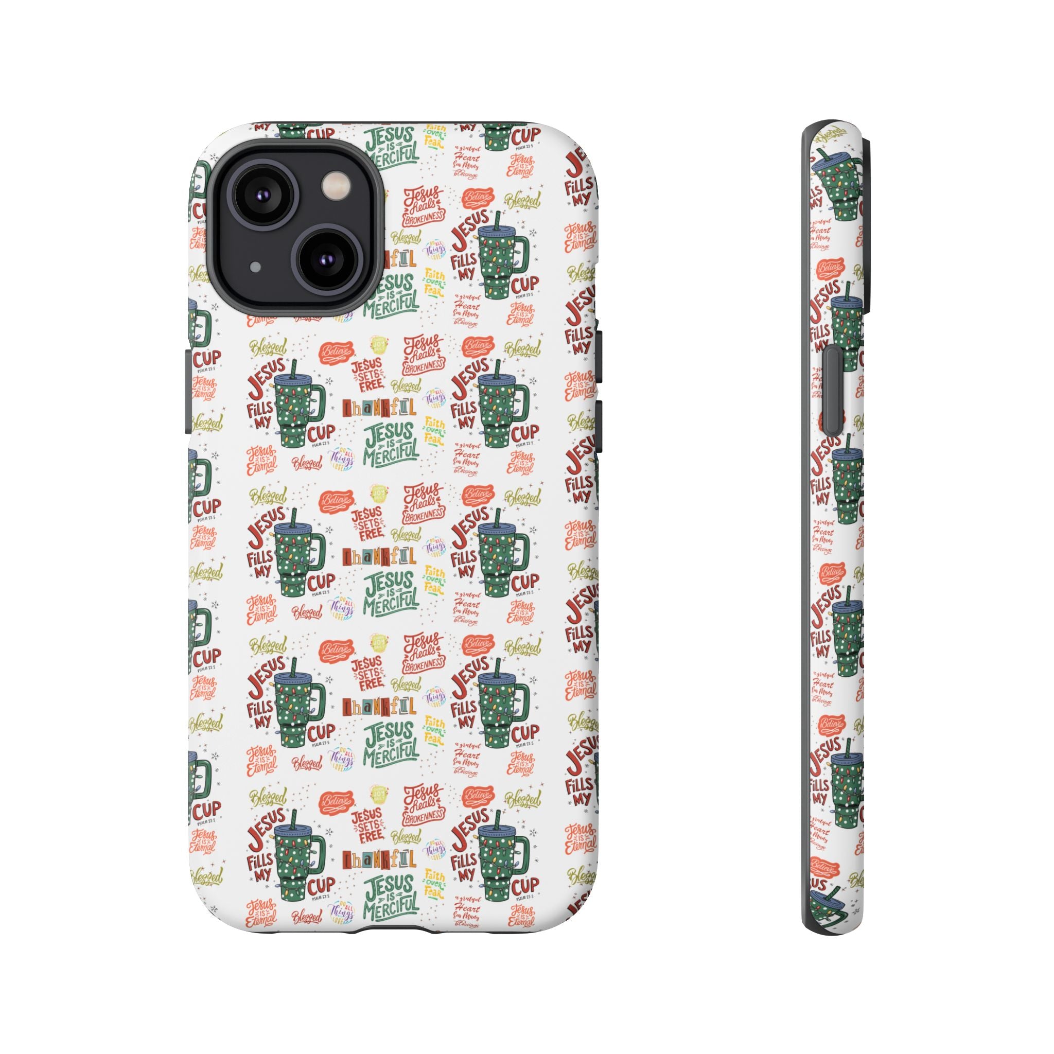 Jesus Fill My Cup Phone Case Cute Floral Design in Red, Pink, Blue – Aesthetic Protective Case for iPhone and  Android