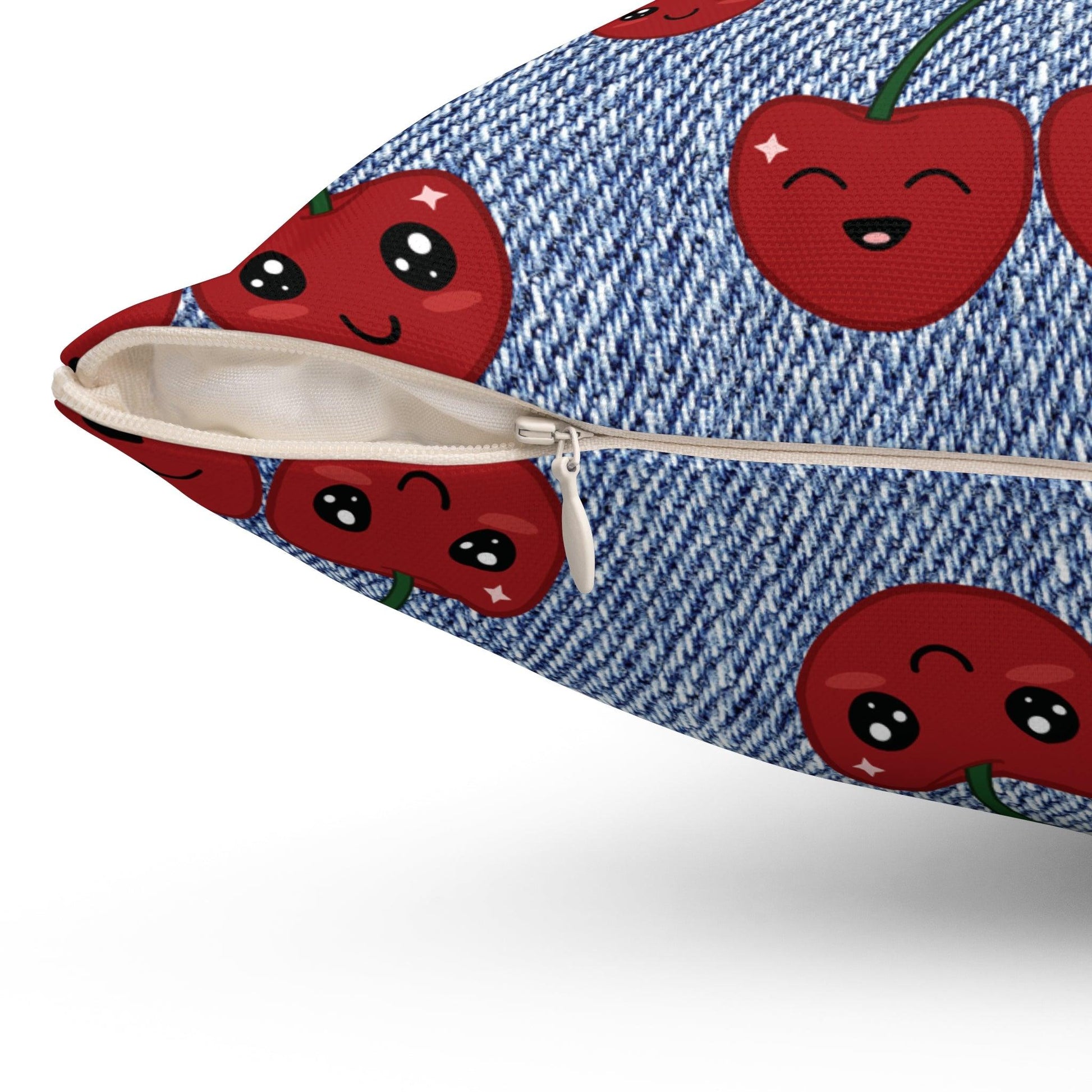Stylish Square Pillow with Unique Faux Denim Cherry Design Add a Touch of Elegance and Comfort to Your Living Space with Our Soft and Decorative Cushion for Living Room, Bedroom or Housewarming Gift New House, Bridal Shower Gift - MRSBYVALLE