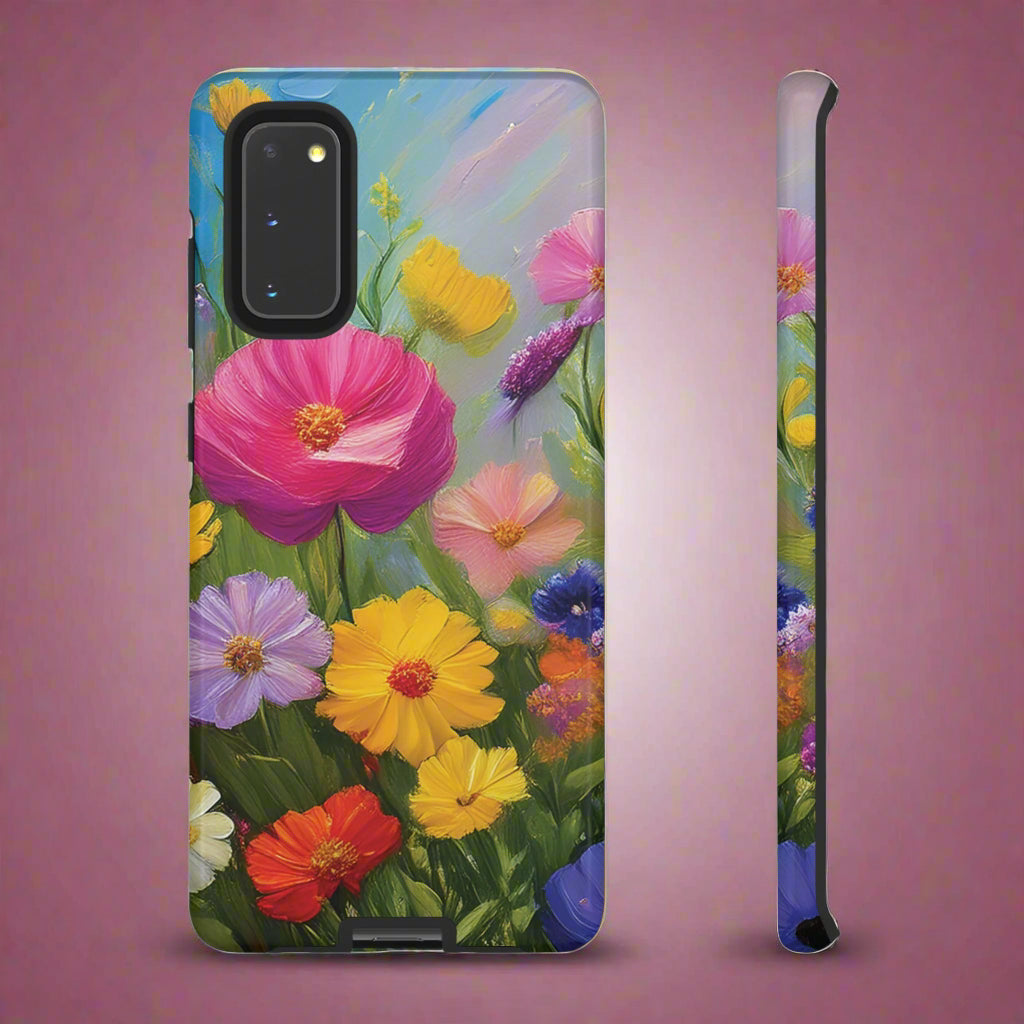 Phone case with colorful floral design on a white background
