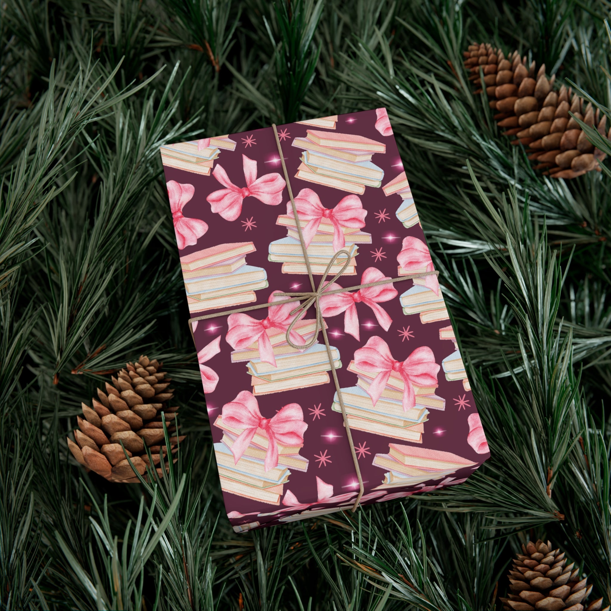 Coquette Pink Bows Books Plum Wrapping Paper Festive Holiday Gift Wrap with Perfect for Christmas Presents, Crafting, & Holiday Decor – Premium Quality - MRSBYVALLE