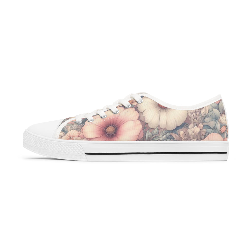 Floral Women's Low Top Sneakers Breathable Polyester Canvas, Lightweight Stylish Floral Pastel Design, Comfortable All-Day Wear, Perfect for Walking and Everyday Activities - MRSBYVALLE