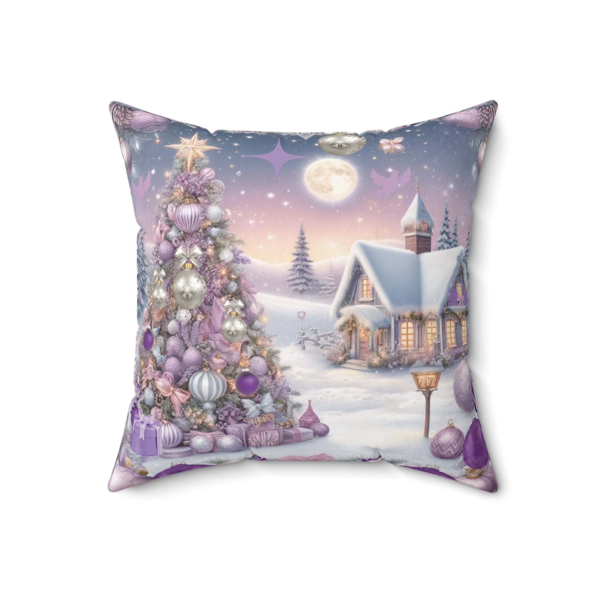 Christmas Lavender Design Square Pillow Elegant Holiday Decor Perfect for Your Seasonal Decorations Perfect Accent for Living Rooms, Bedrooms, Soft, Durable, Pillow Gift New House, Bridal Shower Gift - MRSBYVALLE