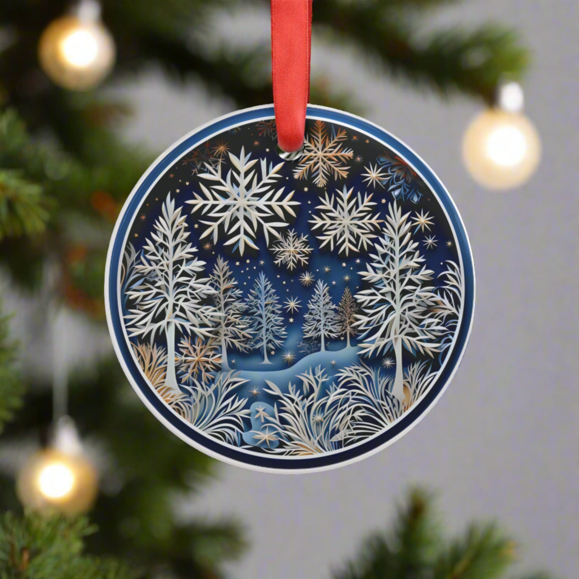 Elegant Navy Christmas Acrylic Ornament with Ribbon Perfect Holiday Decoration and Gift Durable Holiday Keepsake | Charming Winter Design | Ideal for Tree Trimming and Gift Giving - MRSBYVALLE