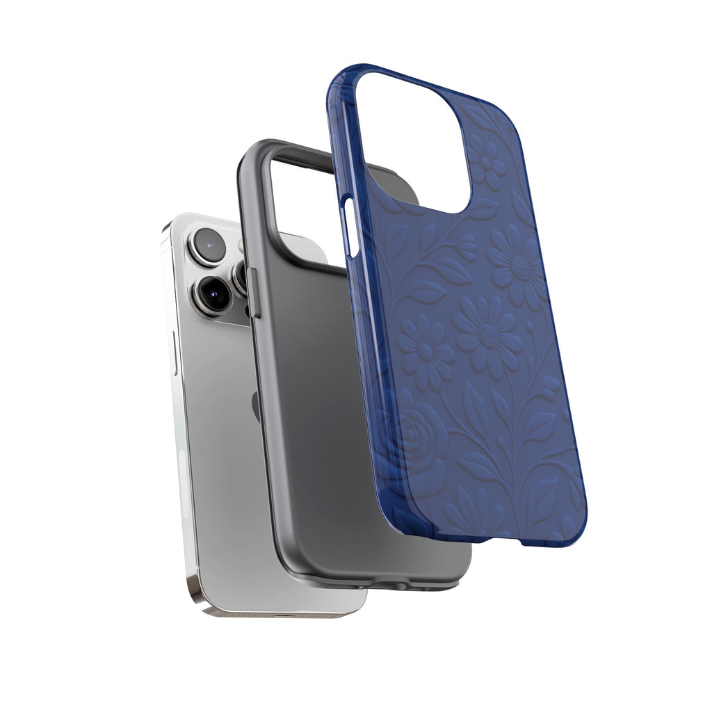 3D Illusion Floral Cobalt Blue Phone Case Elegant Raised Flower Design, Seamless Textured Look, Durable & Stylish Protection for iPhone and Android Models Fits iPhone & Samsung Models