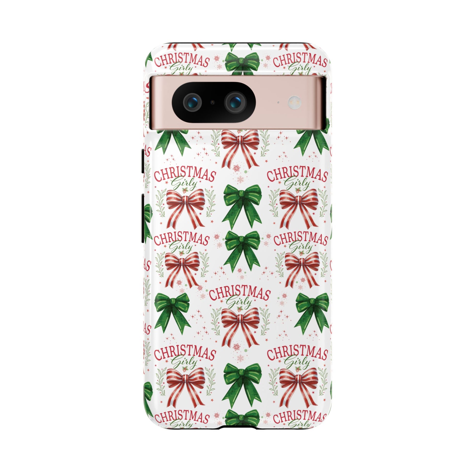 Girly Christmas Coquette Bows Pastel Phone Case for iPhone 17 16 15 23 Samsung, and Pixel | Stylish Protective Cover Gift for Her Perfect for Floral Lover