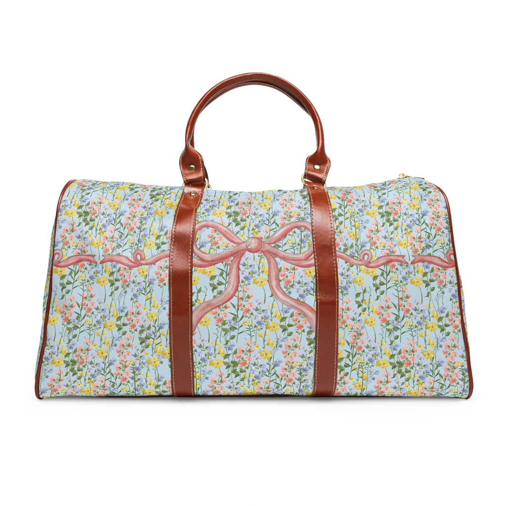 Sac de Voyage Imperméable à Fleurs Roses et Nœuds Roses et Bleu Glacier, Idéal Comme Cadeau