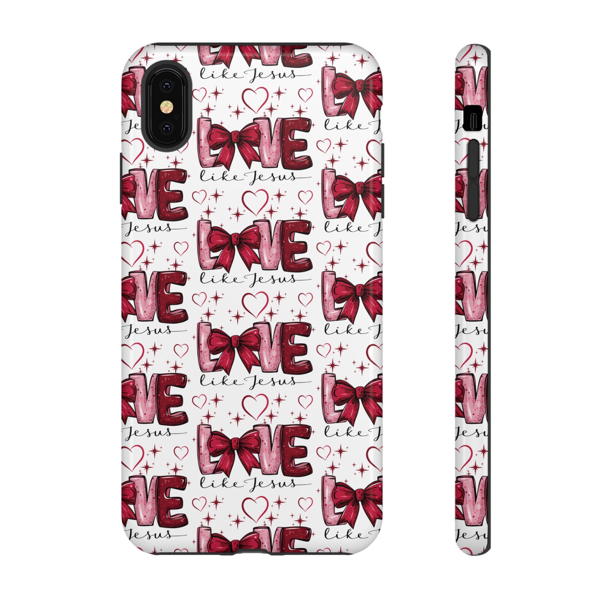 Love Like Jesus Red Bows and Hearts—Tough, Faithful Phone Cases & Religious iPhone Accessories: Protect Your Device & Show Your Faith