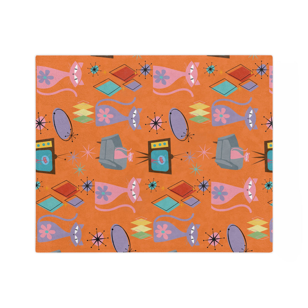 Atomic Cats Retro Blanket | Mid Century Modern Throw with 1950s Starburst Design | Cozy Vintage Cat Lover Gift for Sofa, Bed, or Lounge Chair