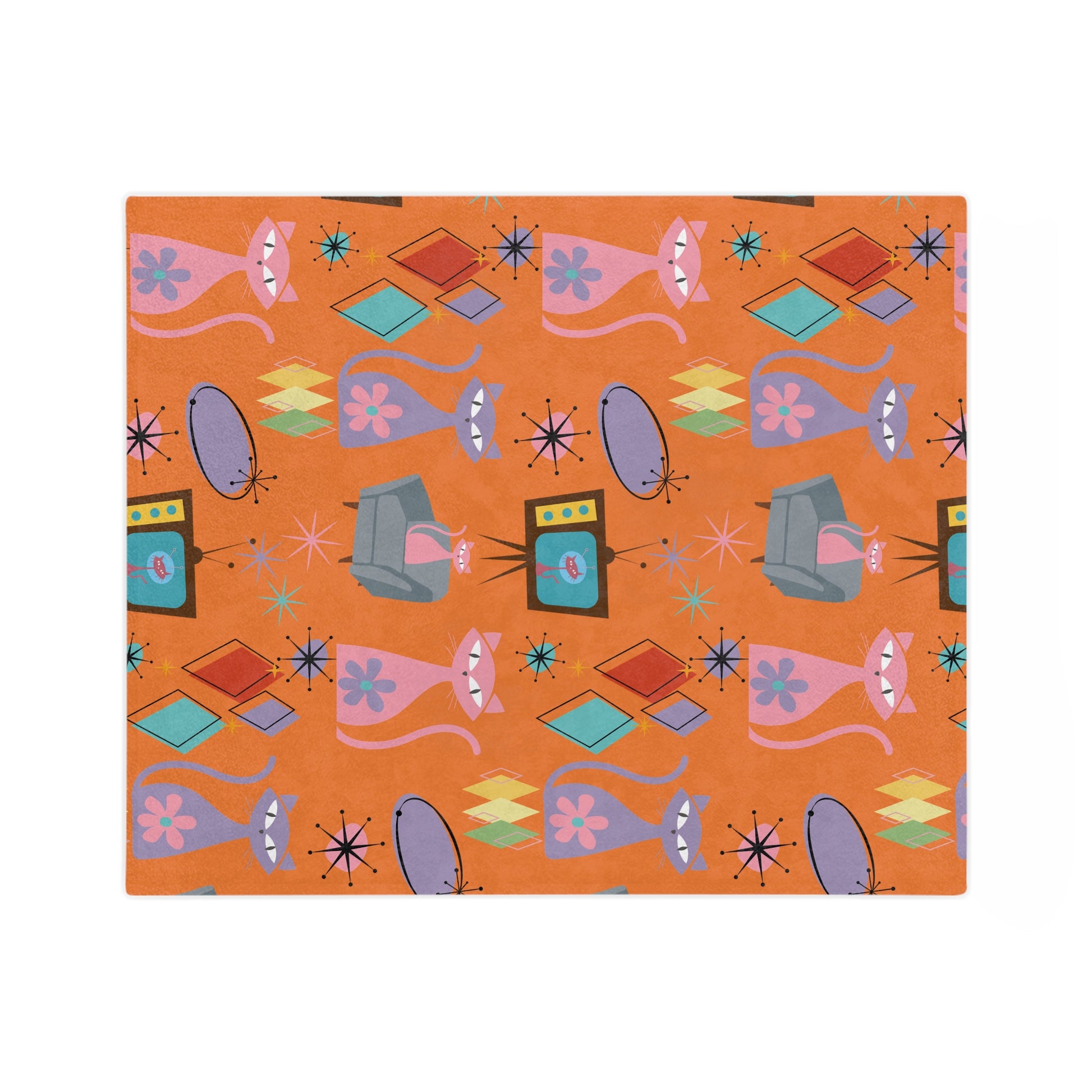 Atomic Cats Retro Blanket | Mid Century Modern Throw with 1950s Starburst Design | Cozy Vintage Cat Lover Gift for Sofa, Bed, or Lounge Chair