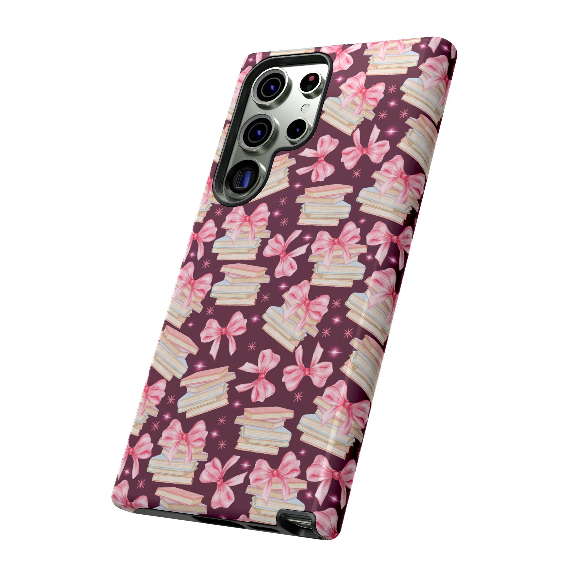 Coquette Pink Bows & Books Phone Case for iPhone 16 15 14 13 12  21 23 Samsung, and Pixel | Stylish Protective Cover Gift for Her Perfect for Floral Lover