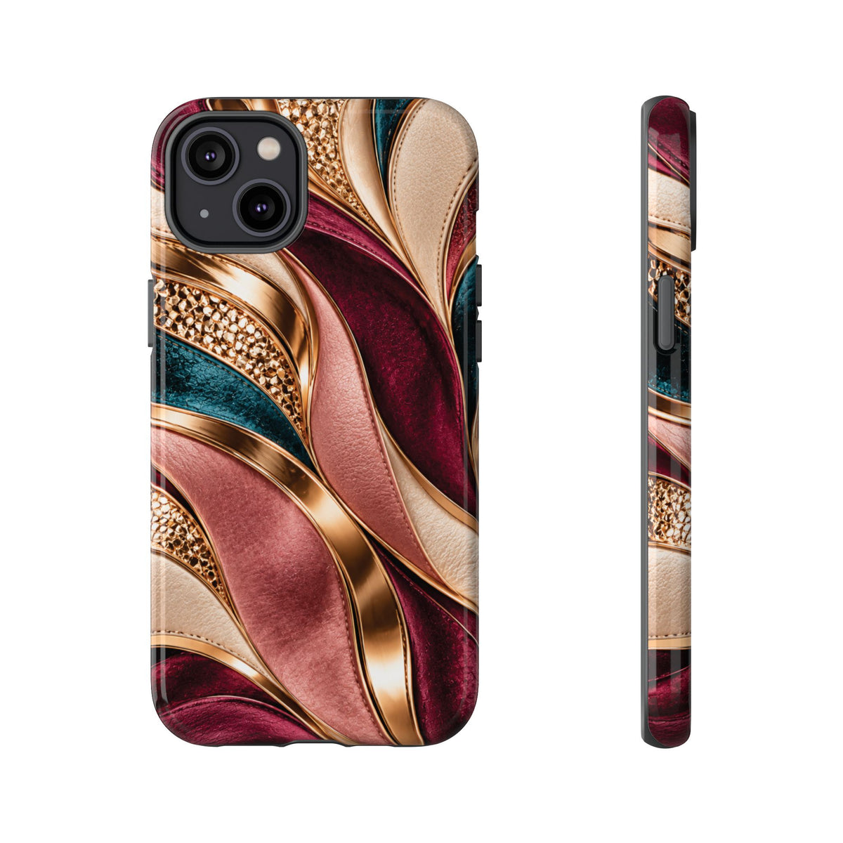 Lux Marble Waves Phone Case Metallic Burgundy, Teal Gold Protective Cover iPhone 18