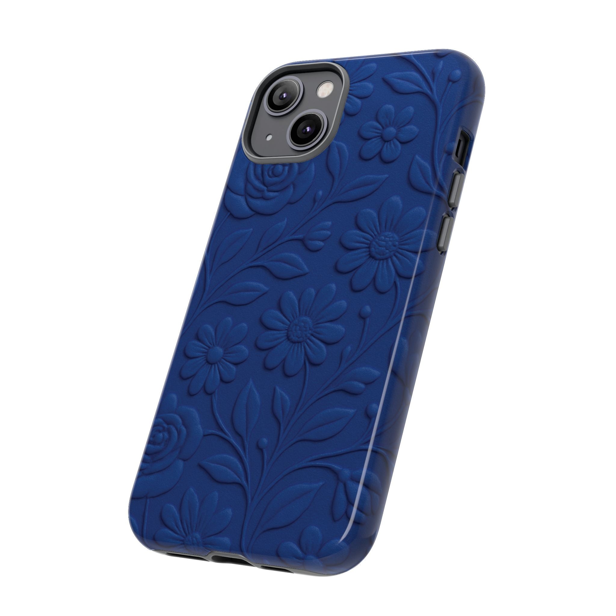 3D Illusion Floral Cobalt Blue Phone Case Elegant Raised Flower Design, Seamless Textured Look, Durable & Stylish Protection for iPhone and Android Models Fits iPhone & Samsung Models