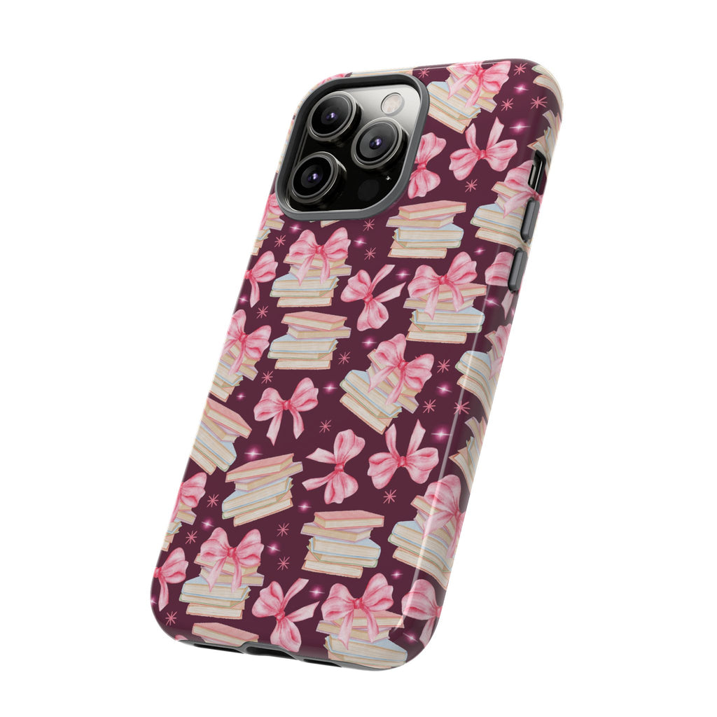 Coquette Pink Bows & Books Phone Case for iPhone 17 and Samsung, Pixel | Stylish Protective Cover Gift for Her Perfect for Floral Lover