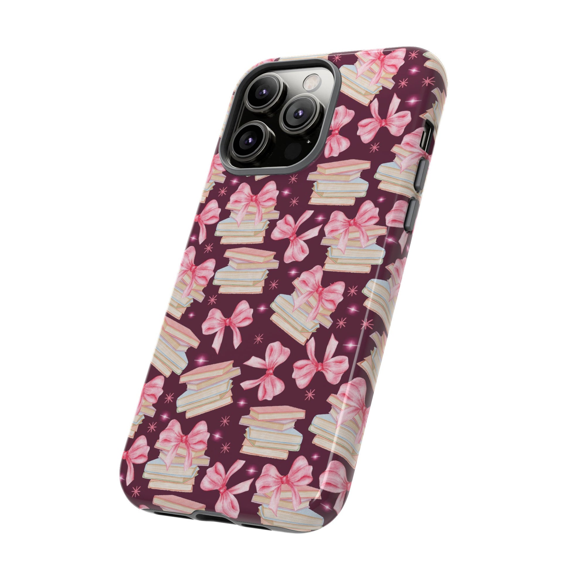 Coquette Pink Bows & Books Phone Case for iPhone 17 and Samsung, Pixel | Stylish Protective Cover Gift for Her Perfect for Floral Lover