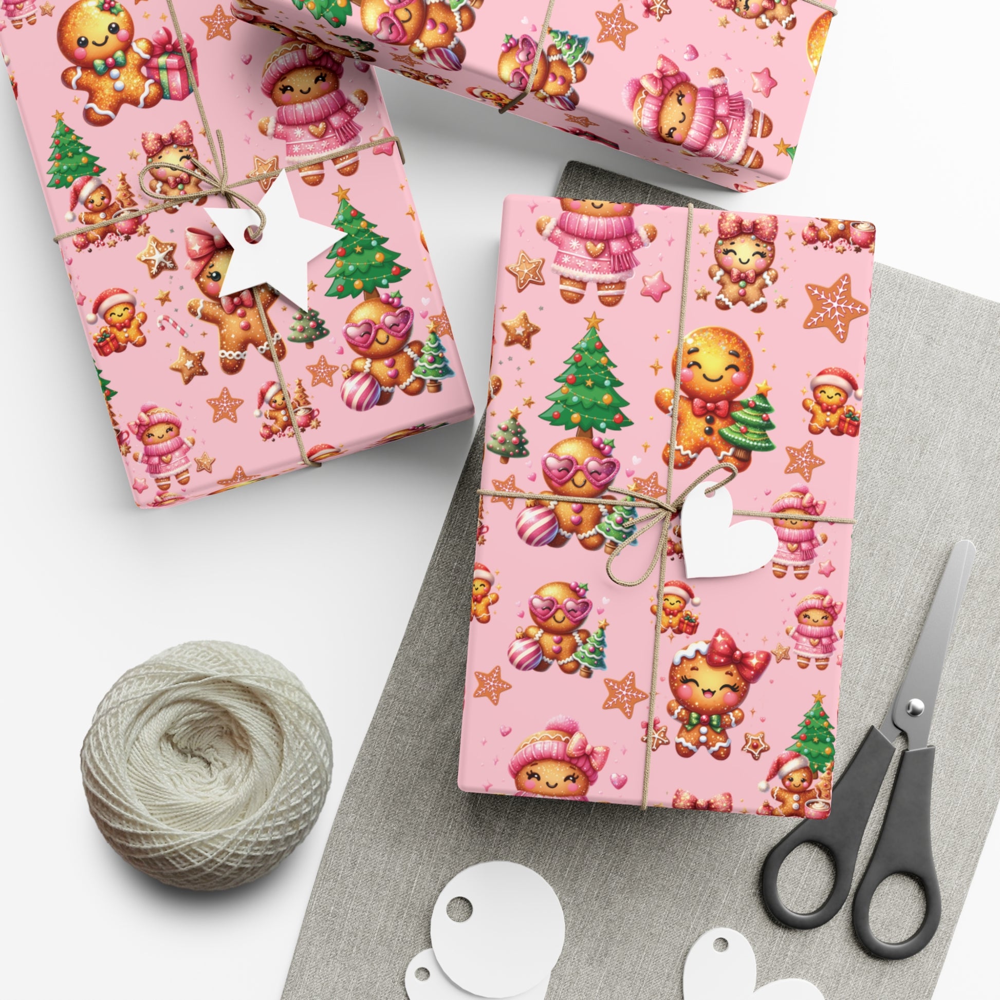 Pink Gingerbread Girls Christmas Wrapping Paper Cute Holiday Gift Wrap for Her, Festive & Whimsical Packaging for Xmas, Baby Showers Birthdays 3 SizesPerfect for Seasonal Gifting