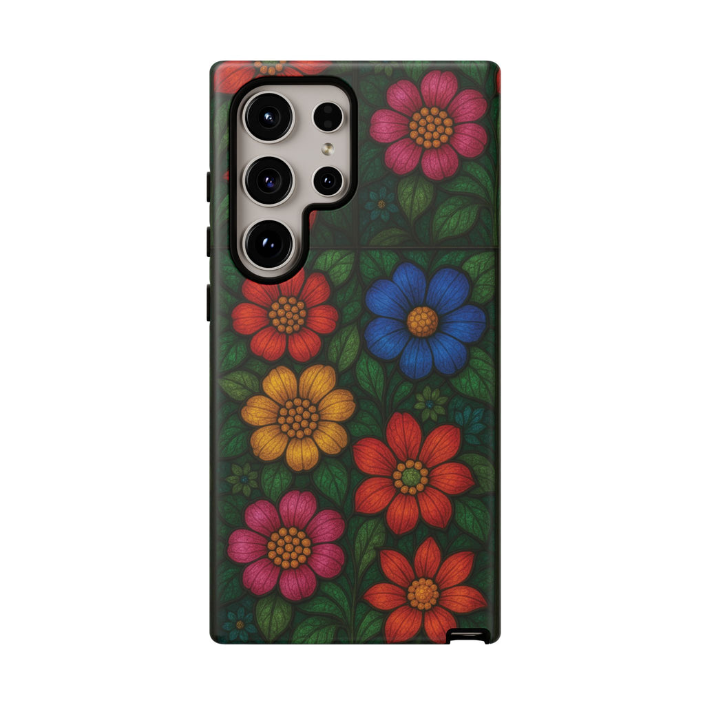Coque de téléphone effet vitrail floral lumineux Art abstrait coloré, Étui de protection esthétique pour iPhone, Samsung et Google, Idée cadeau unique pour maman