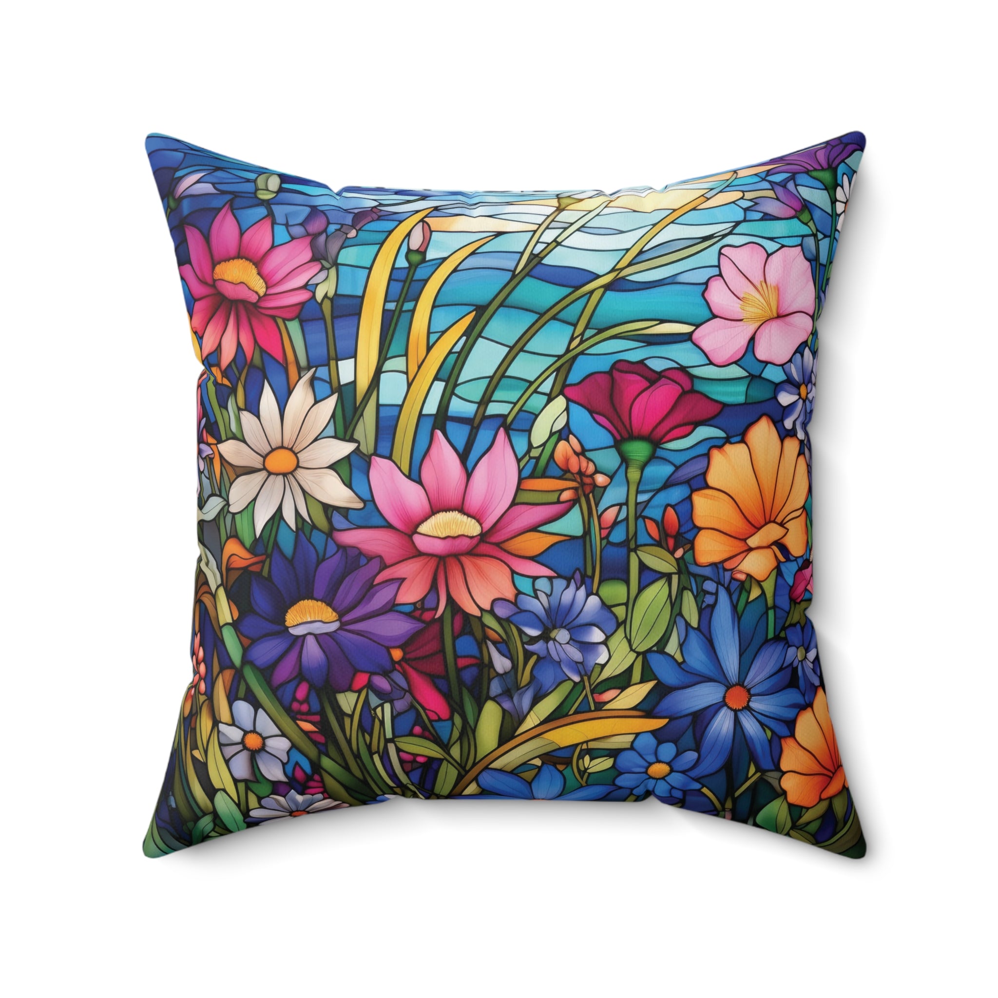 Wildflowers Stain Glass Illusion Decorative Pillow - Retro Christmas Design Square Decorative Pillow  Accent Home Decor | Premium Quality, Soft, and Durable | Perfect for Couch, Bed, or Chair | Elegant Bedrooms Pillow Gift New House, Bridal Shower Gift - MRSBYVALLE