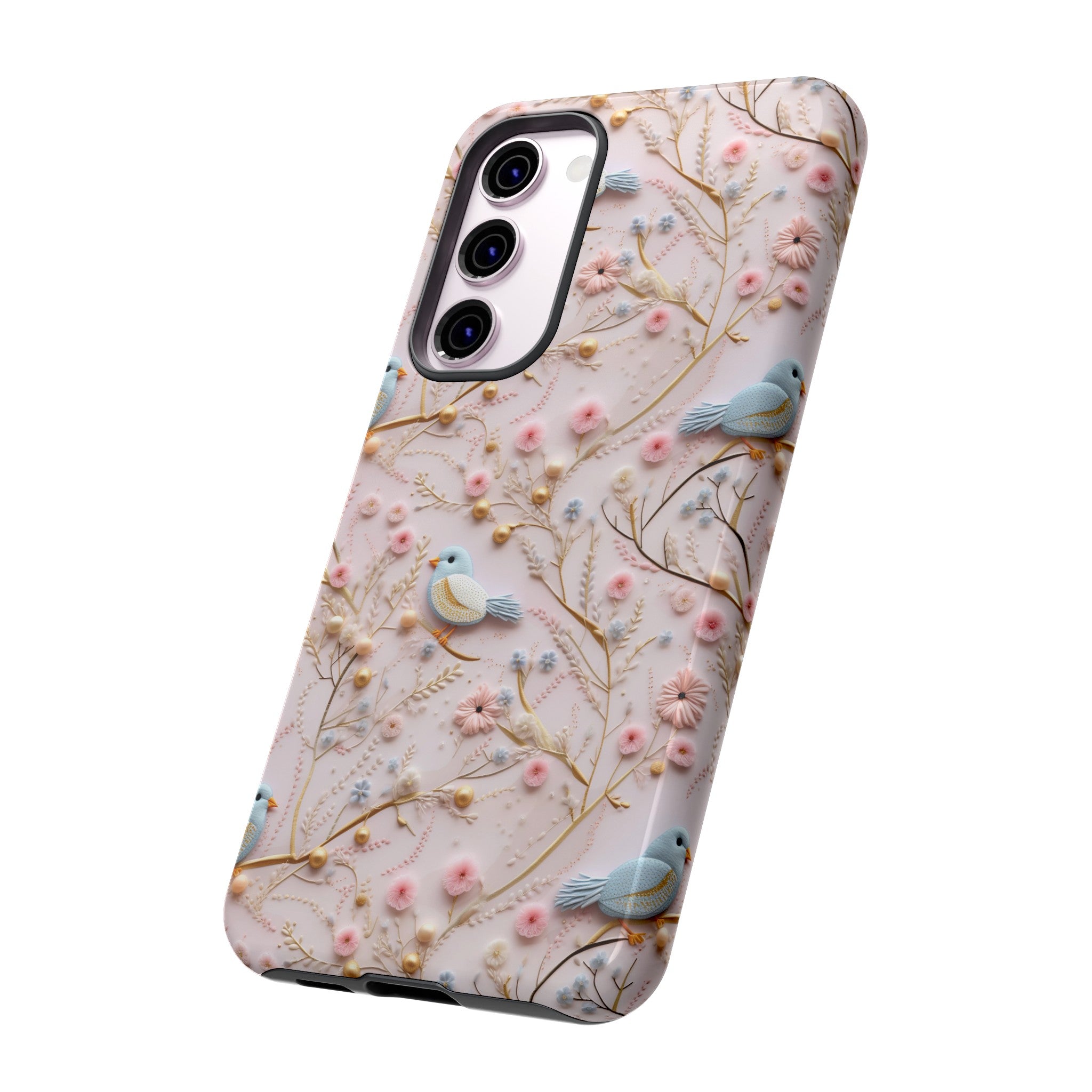 3D Birds Elegant Faux Flowers Phone Case Stylish & Durable for iPhone Samsung Gift iPhone 15, 14, 13 Samsung Pixel Gift for Mom Accessory Gift for Her