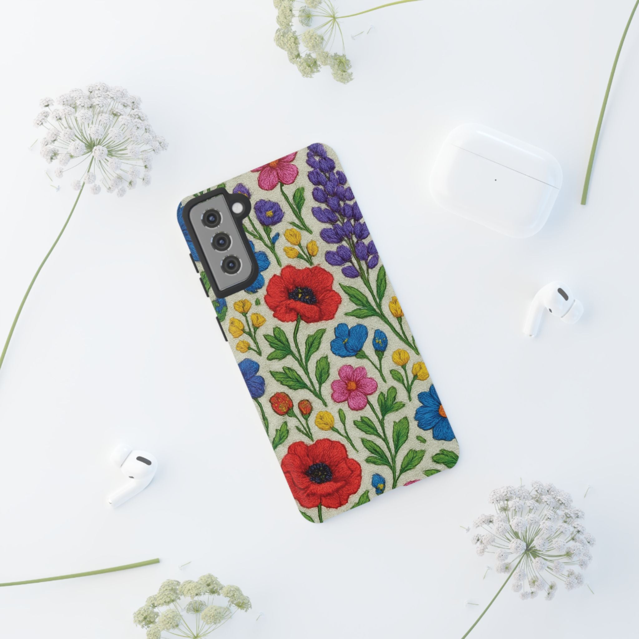 Bright 3D Illusion Wildflower Phone Case Cute Floral Design in Red, Pink, Blue – Aesthetic Protective Case for iPhone and  Android