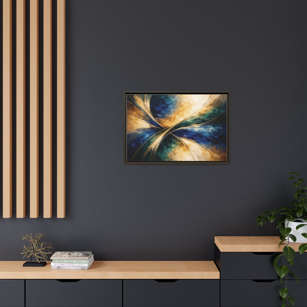Gilded Convergence  Luxe NeoDeco Blue & Gold Abstract Wall Art Framed