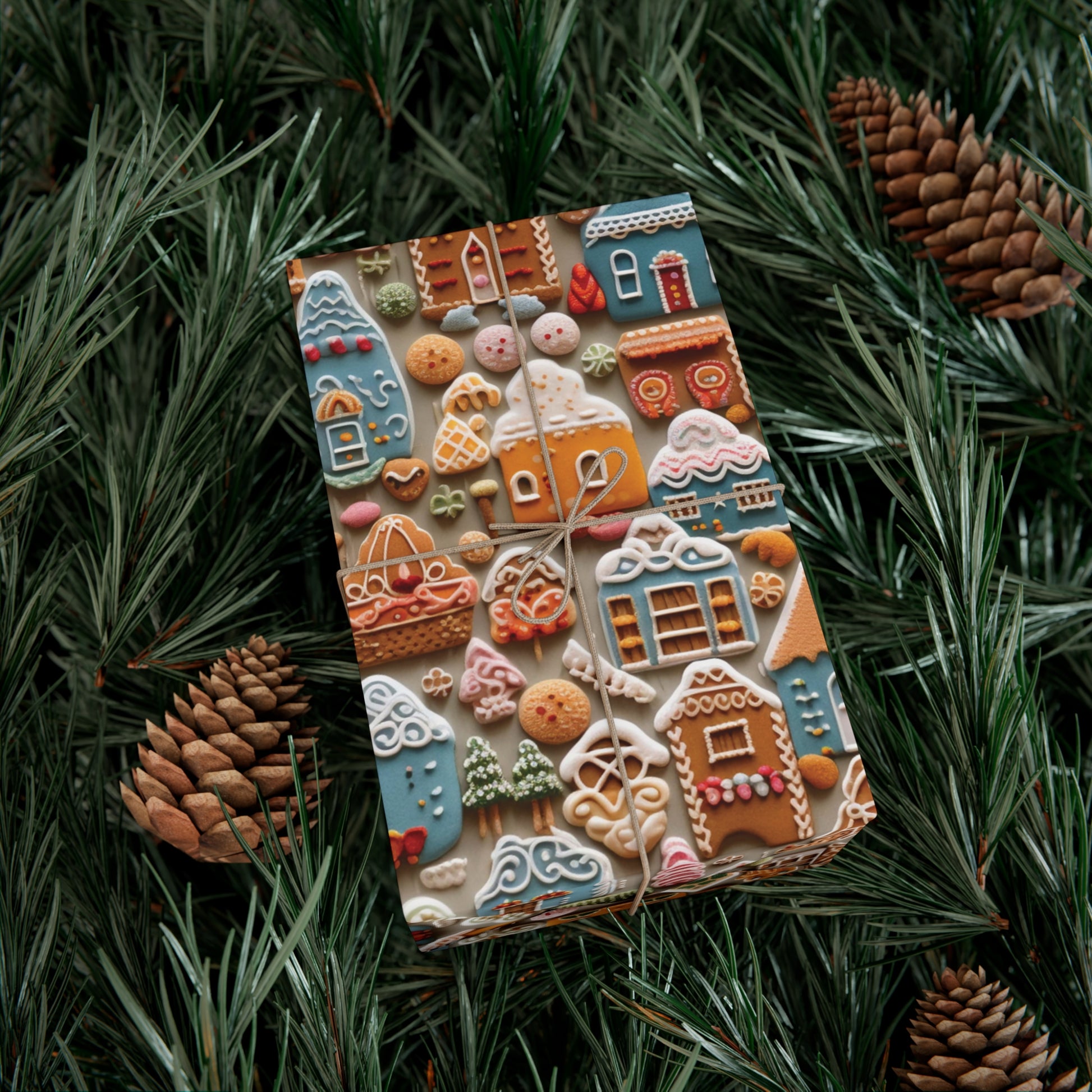 Colorful Gingerbread House Wrapping Paper - Festive Holiday Design, Premium Quality, 100% Recyclable, Perfect for Christmas Gifts and Special Occasions - MRSBYVALLE