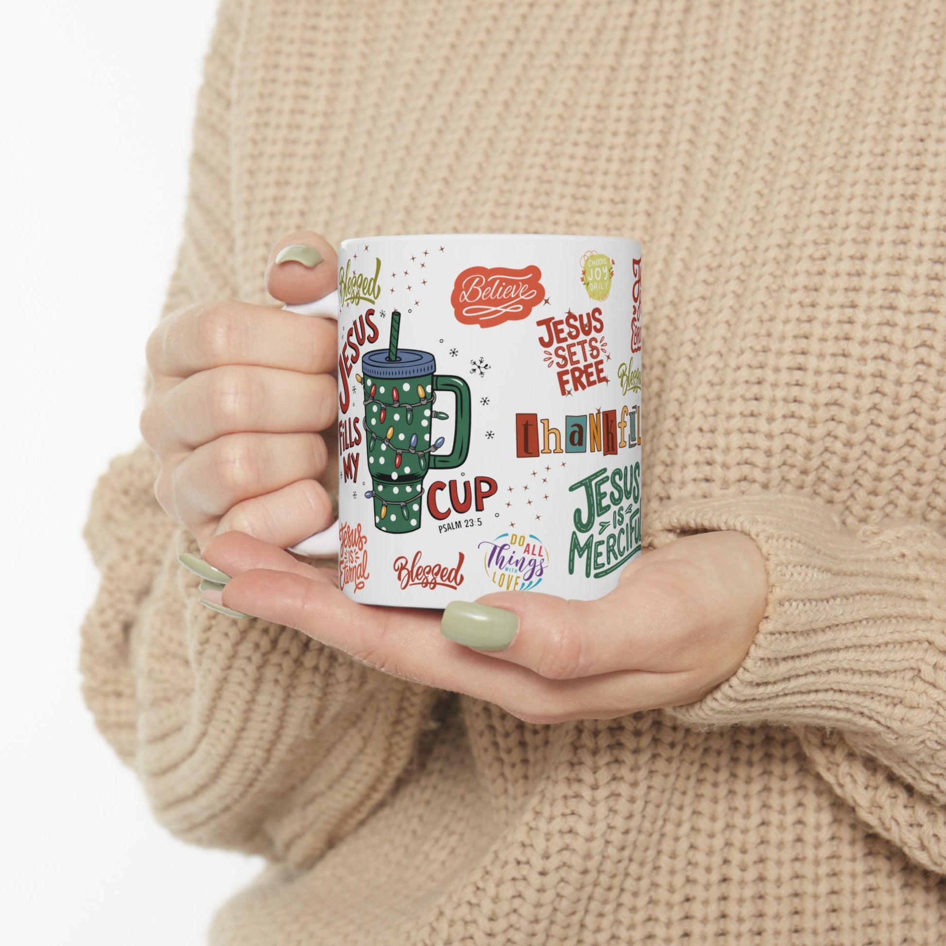 Jesus Fills My Cup Mug – 11oz & 15oz Bible Verse & Christian Affirmation Coffee Cup, Perfect Faith Gift for Home or Office Gift for Mom