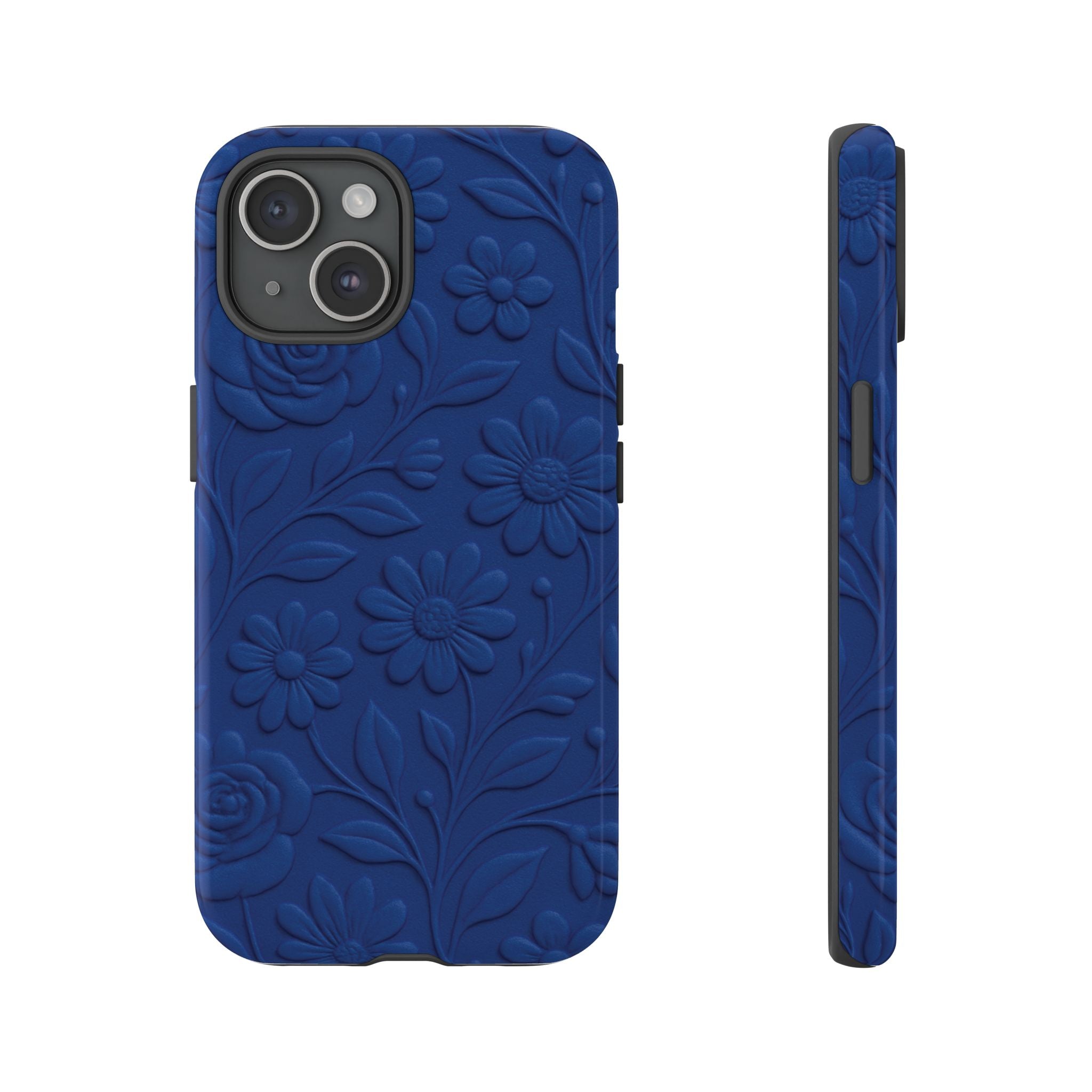 3D Illusion Floral Cobalt Blue Phone Case Elegant Raised Flower Design, Seamless Textured Look, Durable & Stylish Protection for iPhone and Android Models Fits iPhone & Samsung Models