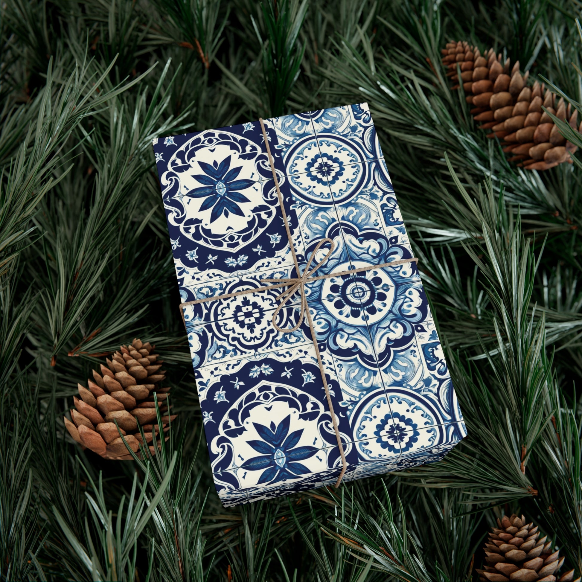 Blue Tile Design Wrapping Paper Pink Elegance Perfect for Gifts Weddings, Bridal Baby Showers, Mother's Day, Christmas All Occasion - MRSBYVALLE