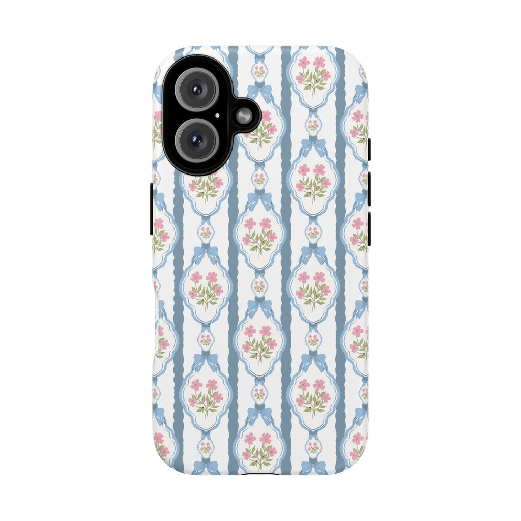 Coque de téléphone Vintage Nœud Bleu et Rose — Motif floral romantique « Tough Cases »