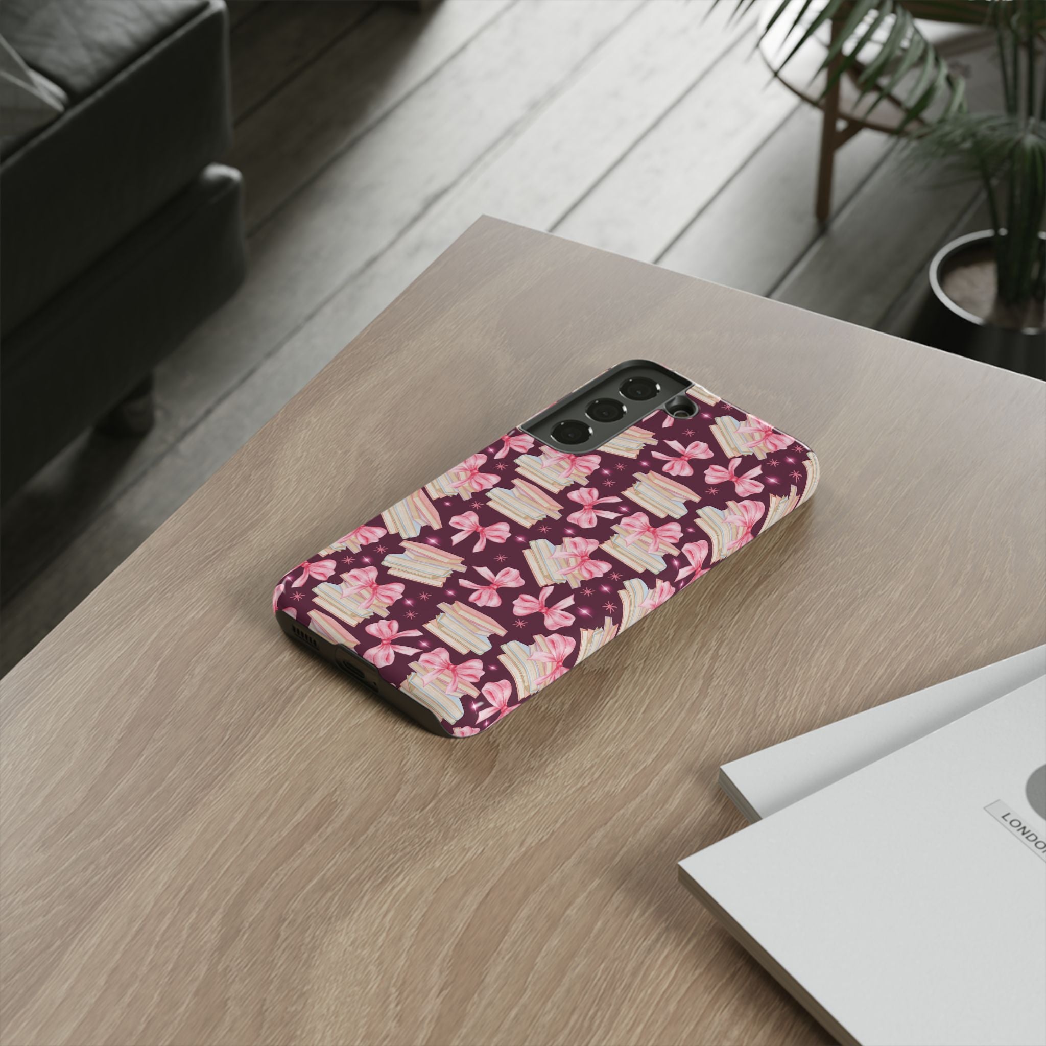 Coquette Pink Bows & Books Phone Case for iPhone 17 and Samsung, Pixel | Stylish Protective Cover Gift for Her Perfect for Floral Lover