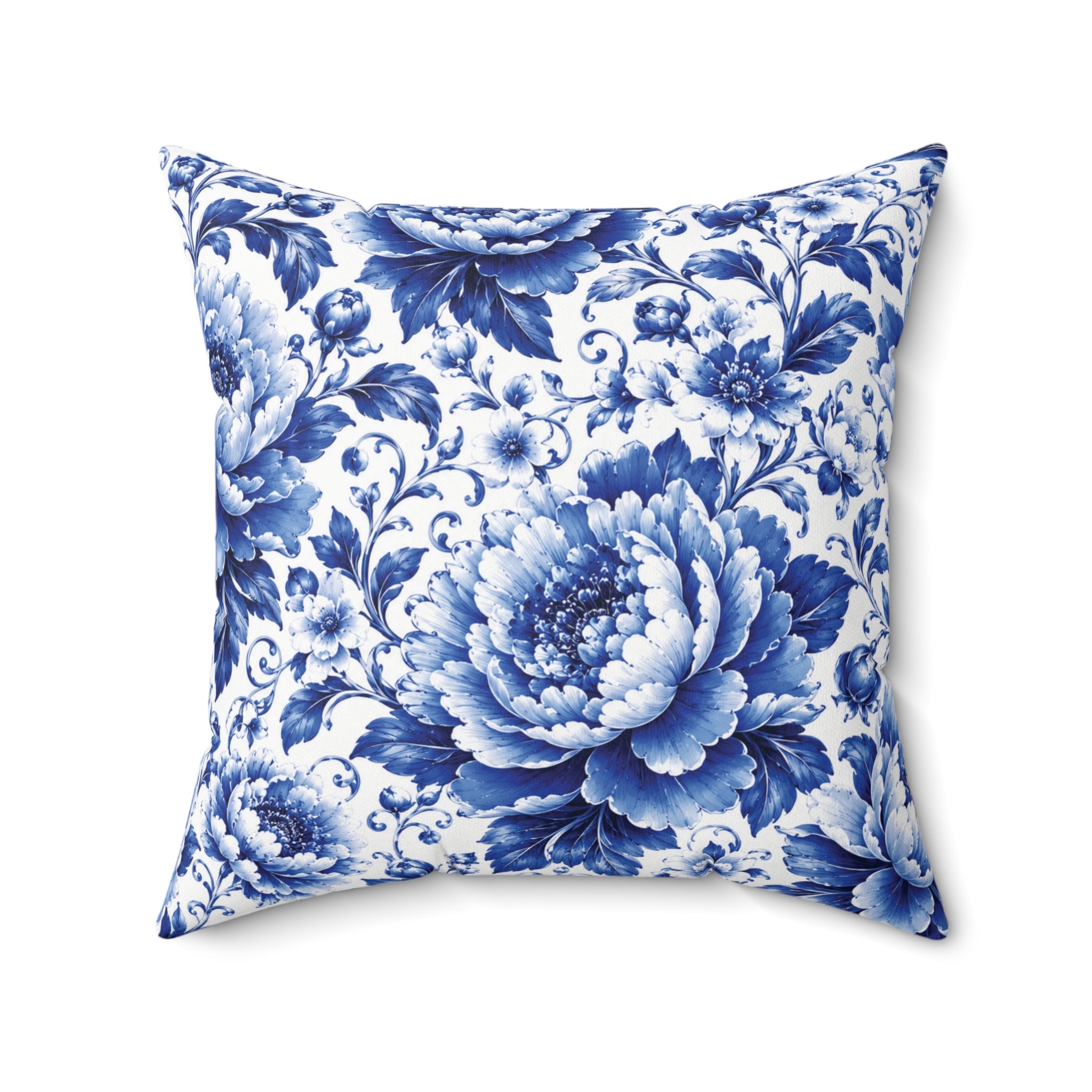 Blue & White Chinoiserie Peony Throw Pillow | Luxury Grandmillennial Floral Cushion Cover Vintage