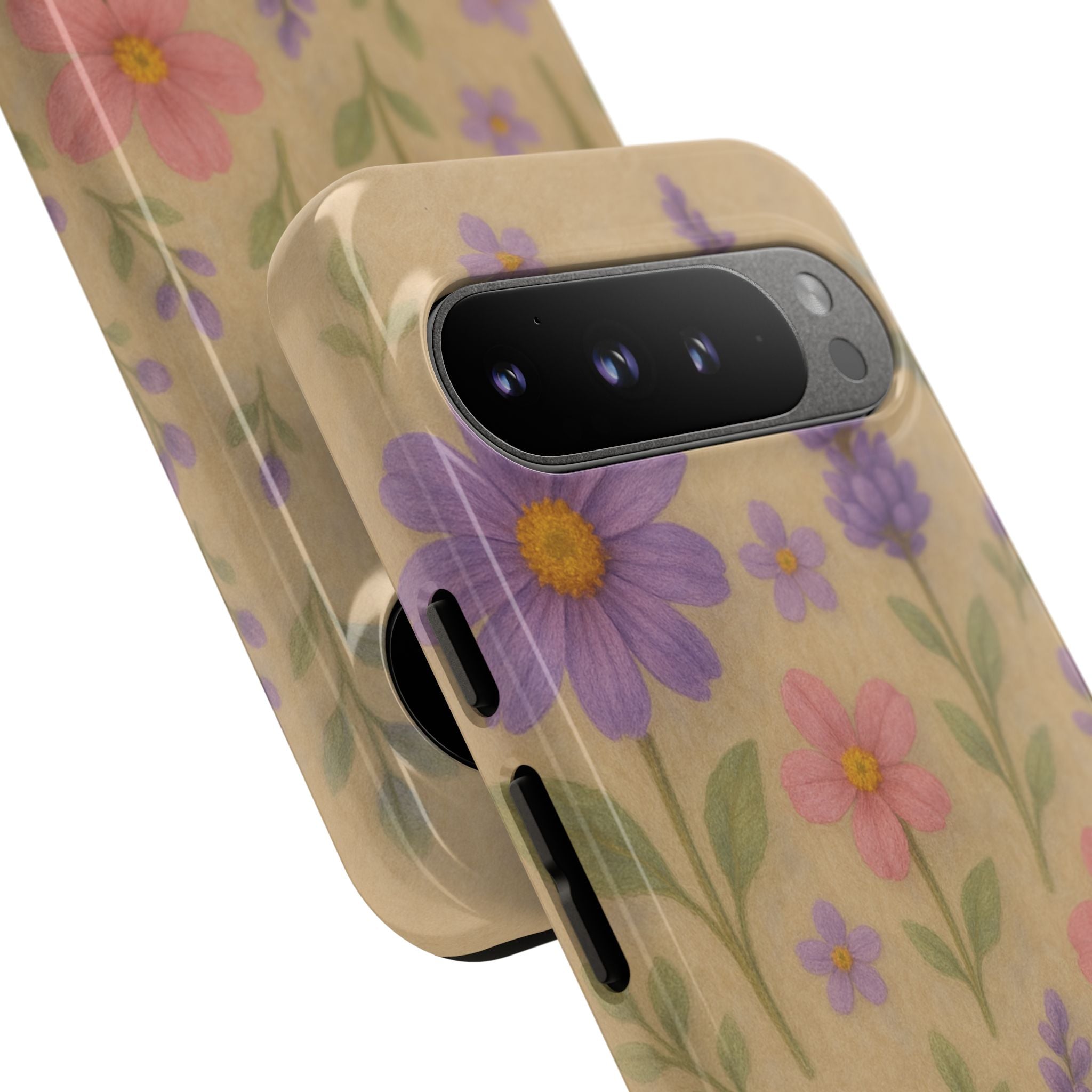 3D Illusion Wildflower Phone Case Cute Pastel Floral Design in Lavender, Pink, Mint Green – Aesthetic Protective Case for iPhone and  Android
