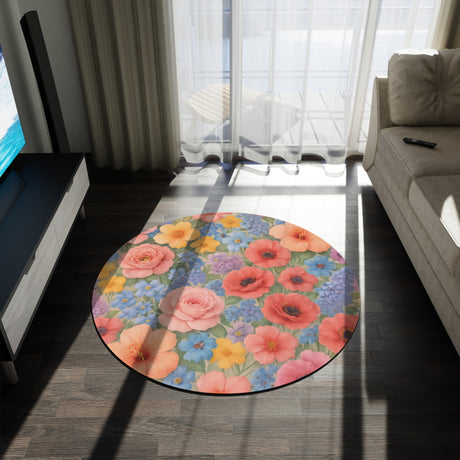 Luxury Floral Round Rug 60x60  Bold Multi-Color Botanical Design, Stunning Accent for Bedroom, Living Room, or Office Decor New Home