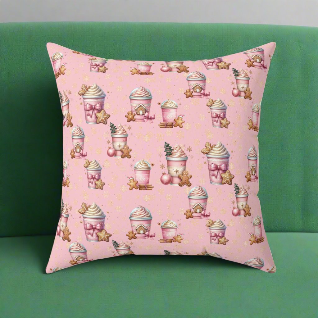 Christmas Pink Gingerbread People with Coffee Square Pillow Festive Decorative Cushion, Soft and Cozy, Perfect for Holiday Home Decor Bridal Shower - MRSBYVALLE