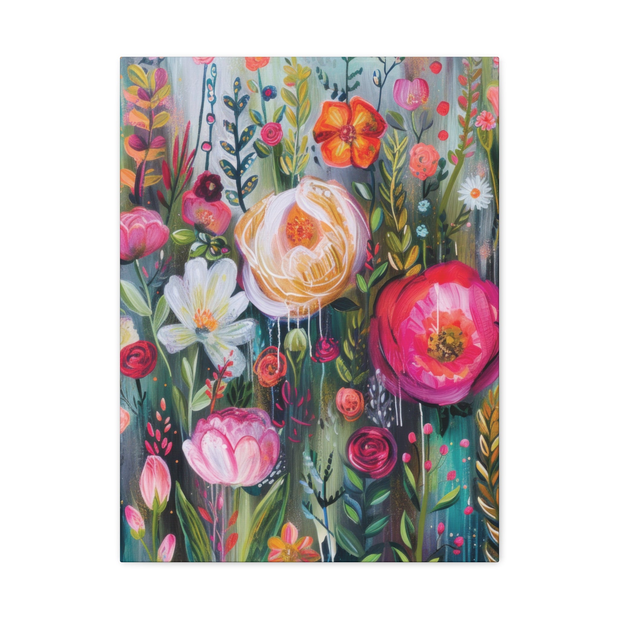 Watercolor Boho Floral Wall Art Matte Canvas Stretched, Vibrant Botanical Design, Perfect for Living Room, Bedroom, or Office Decor, Adds a Stylish Touch to Any Space - MRSBYVALLE