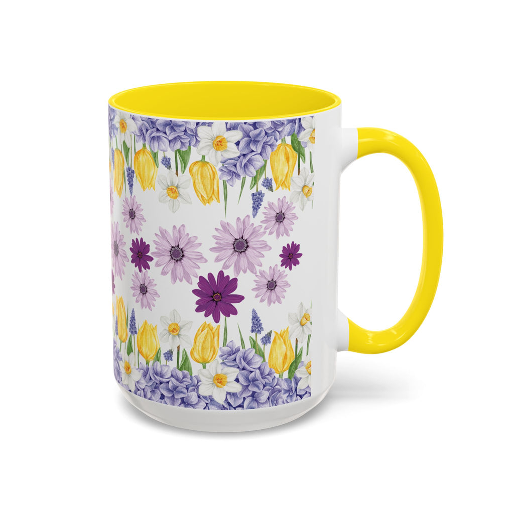 Botanical Floral Mug  Lavender & Yellow Flowers, Ceramic 11oz & 15oz Cup, Ideal Gift for Coffee Lovers, Mother's Day, or Cozy Spring Mornings