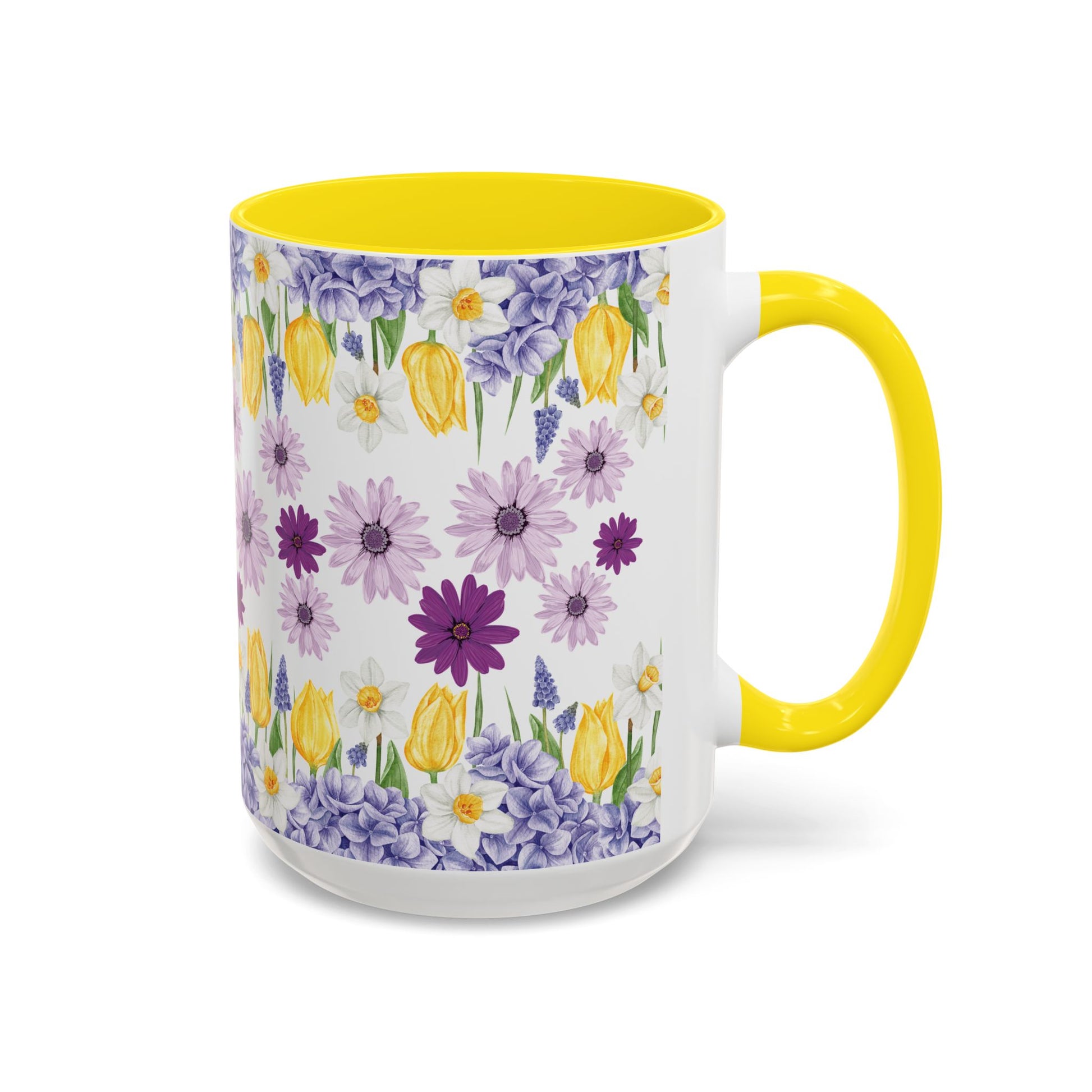 Botanical Floral Mug  Lavender & Yellow Flowers, Ceramic 11oz & 15oz Cup, Ideal Gift for Coffee Lovers, Mother's Day, or Cozy Spring Mornings
