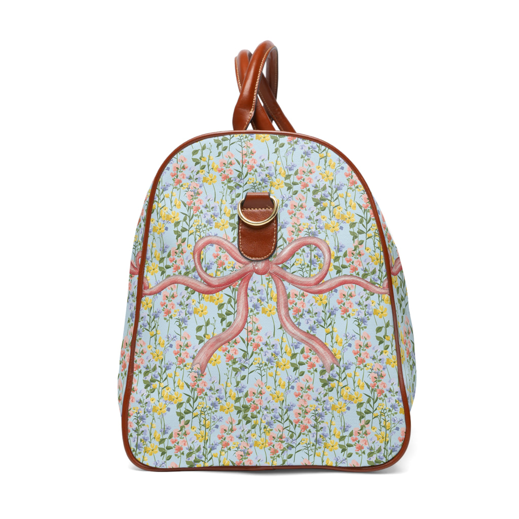 Sac de Voyage Imperméable à Fleurs Roses et Nœuds Roses et Bleu Glacier, Idéal Comme Cadeau
