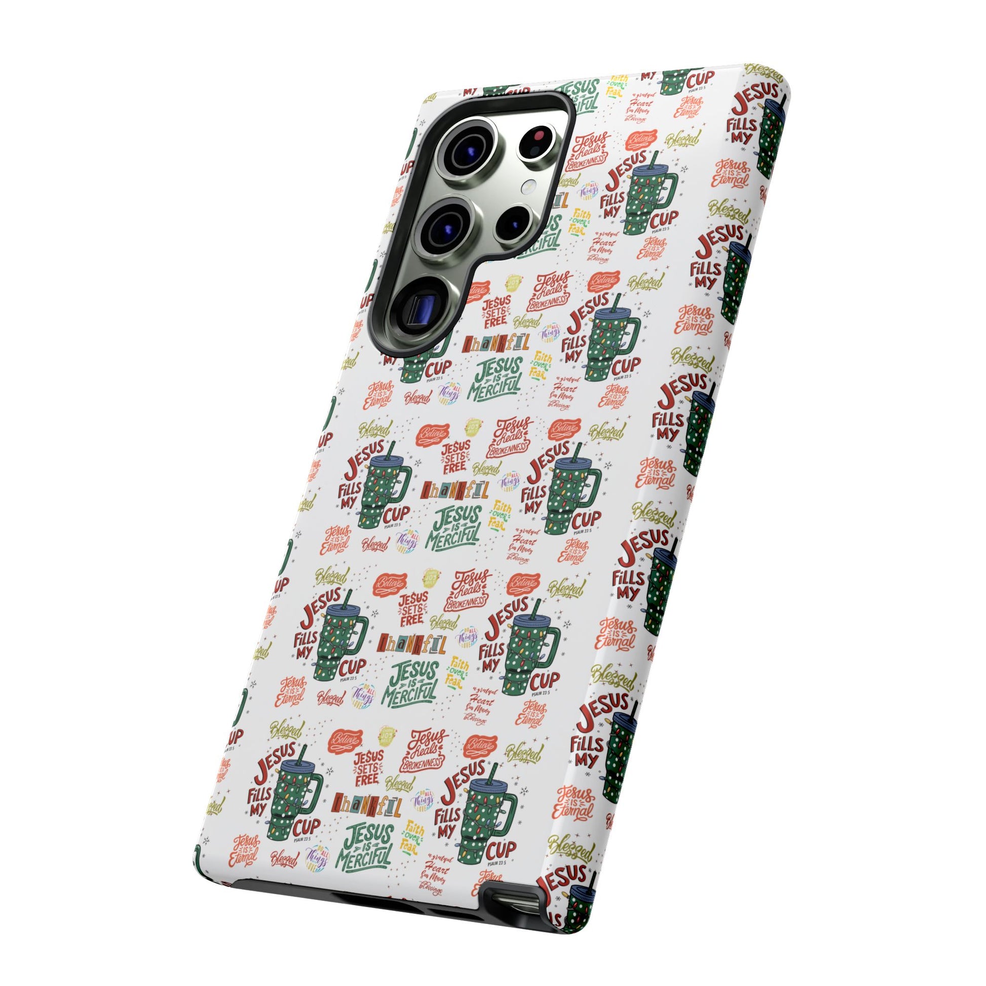 Jesus Fill My Cup Phone Case Cute Floral Design in Red, Pink, Blue – Aesthetic Protective Case for iPhone and  Android