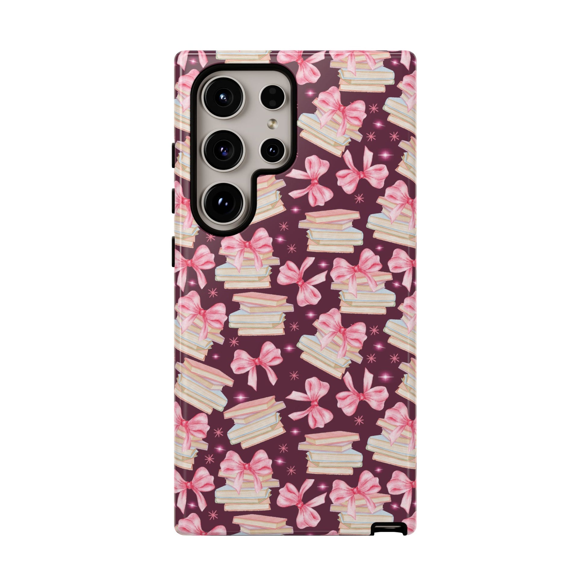 Coquette Pink Bows & Books Phone Case for iPhone 16 15 14 13 12  21 23 Samsung, and Pixel | Stylish Protective Cover Gift for Her Perfect for Floral Lover