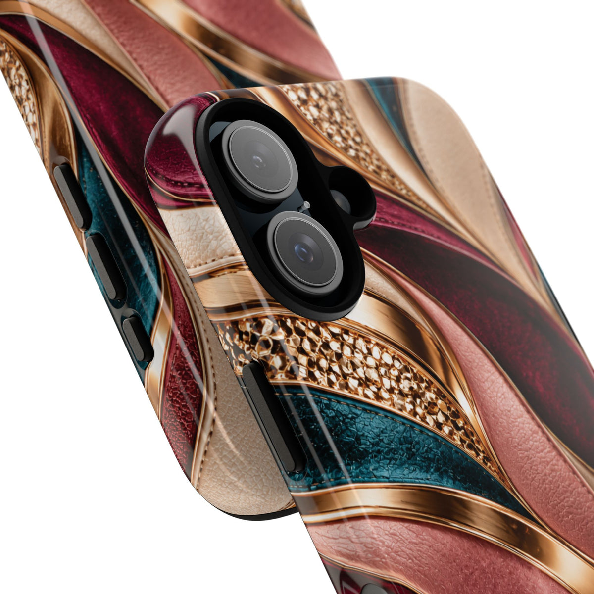 Lux Marble Waves Phone Case Metallic Burgundy, Teal Gold Protective Cover iPhone 18