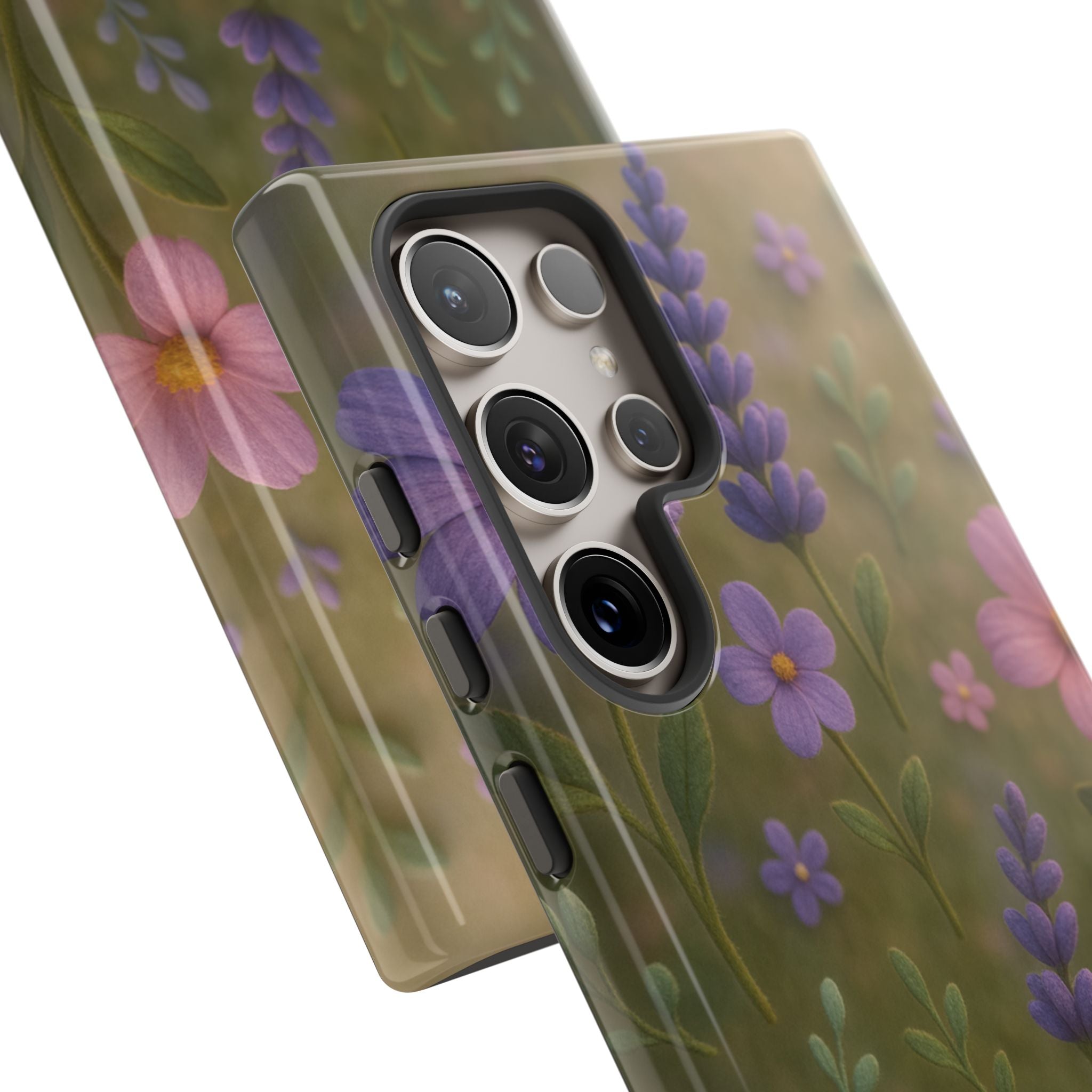 Pastel Flowers 3D Illusion Wildflower Phone Case Cute Pastel Floral Design in Lavender, Pink, Mint Green Aesthetic Protective Case for iPhone and  Android