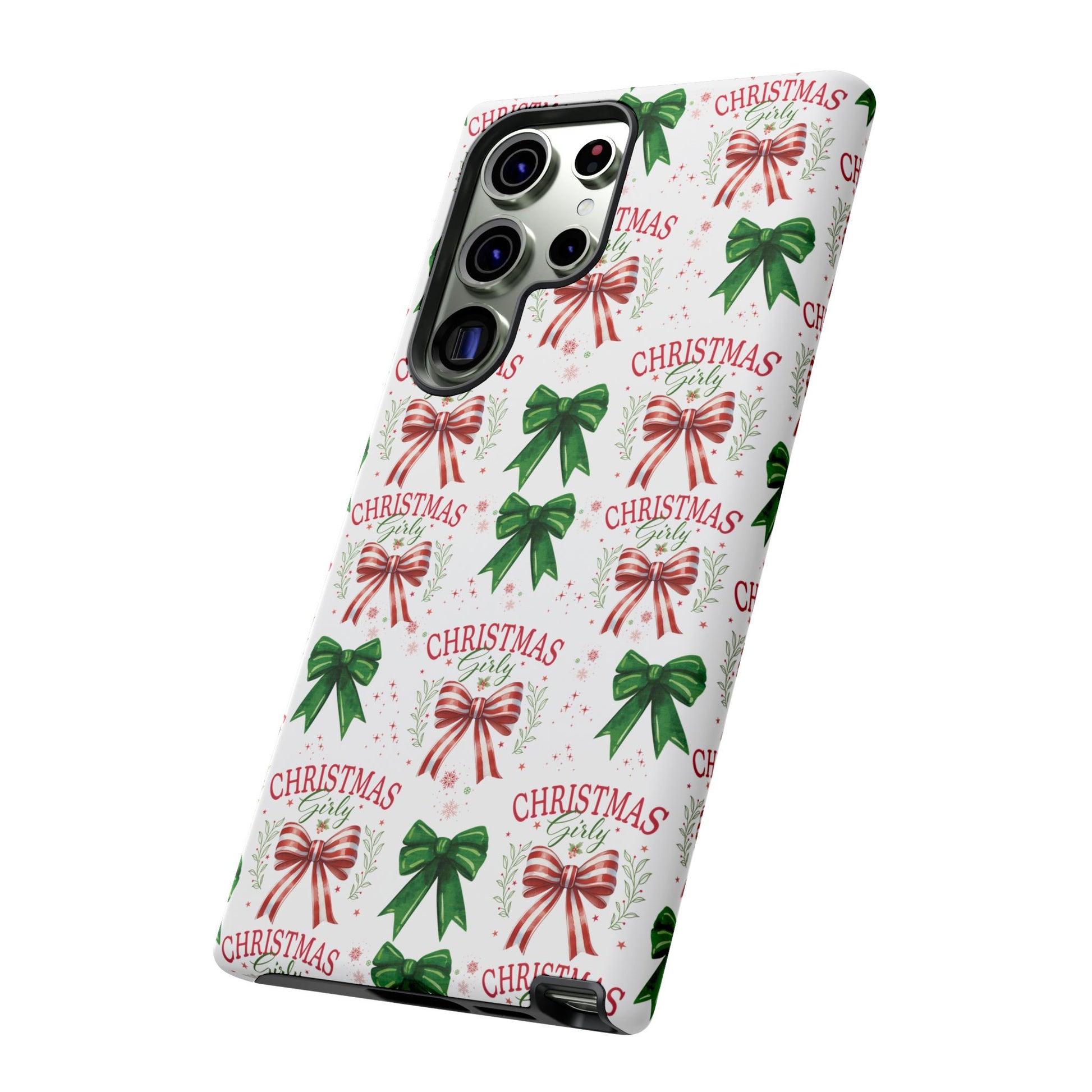 Girly Christmas Coquette Bows Pastel Phone Case for iPhone 17 16 15 23 Samsung, and Pixel | Stylish Protective Cover Gift for Her Perfect for Floral Lover
