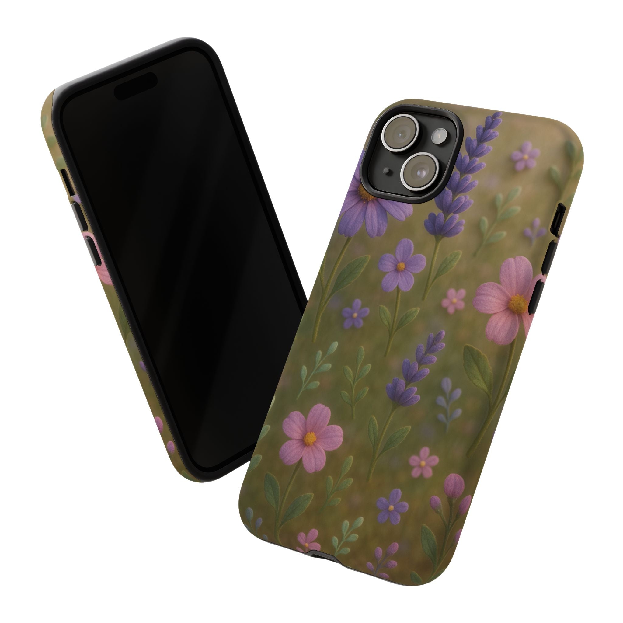 Pastel Flowers 3D Illusion Wildflower Phone Case Cute Pastel Floral Design in Lavender, Pink, Mint Green Aesthetic Protective Case for iPhone and  Android