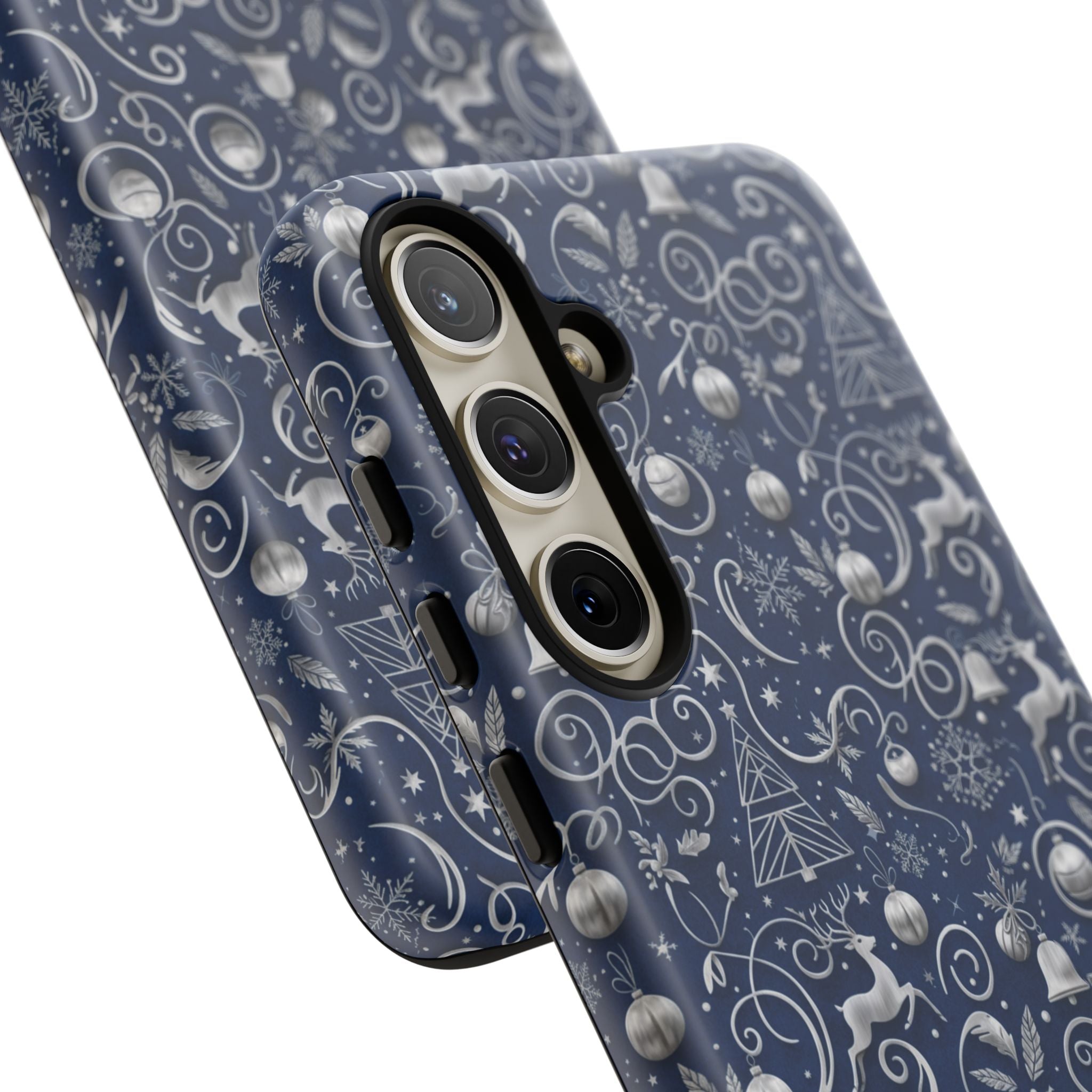 Coque Téléphone Noël Bleu & Argent – Motif Paillettes Festives pour iPhone 17, Tous iPhones & Galaxy | Cadeau MRSBYVALLE pour Elle